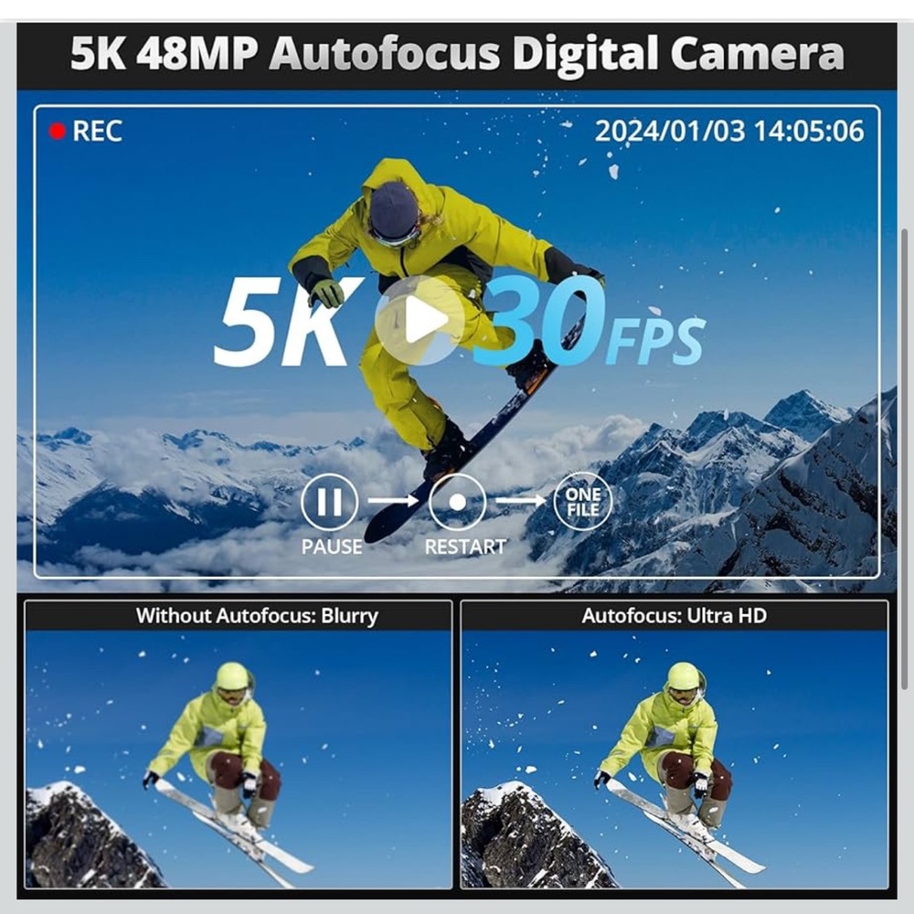 5K 48MP Autofocus Digital Camera - Black - Picture 2 of 7